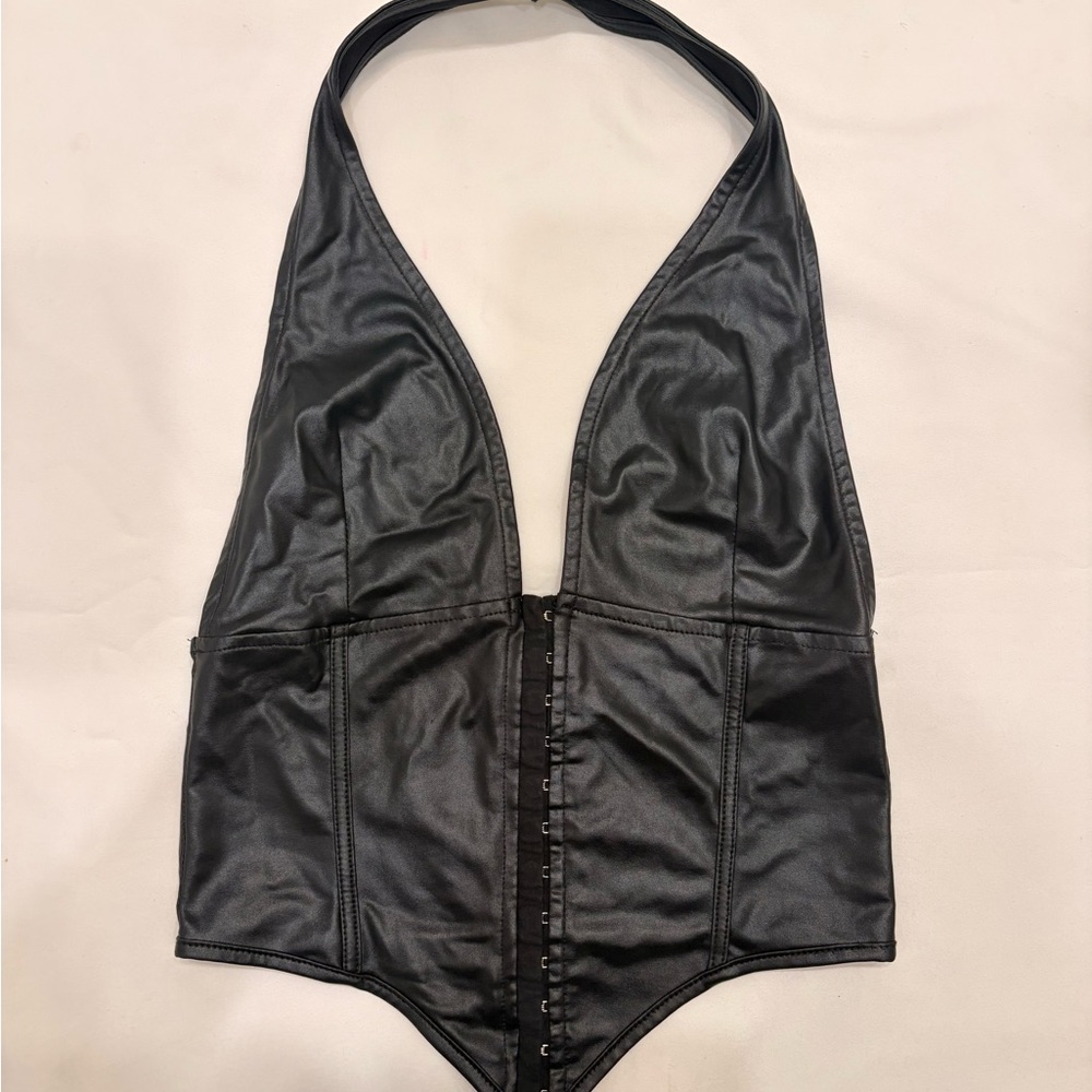 Fashion Nova Black Faux Leather Halter Top Size S